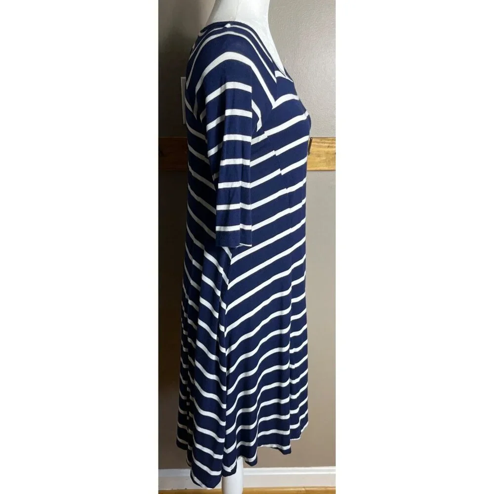 New Directions Dress Blue Stripe Knit Jersey Swing Trapeze Comfort Womens S - Picture 4 of 10